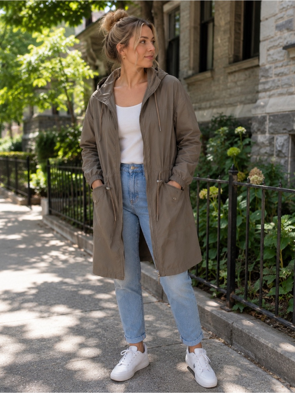 Reitmans Olive Green Hooded Trench Coat